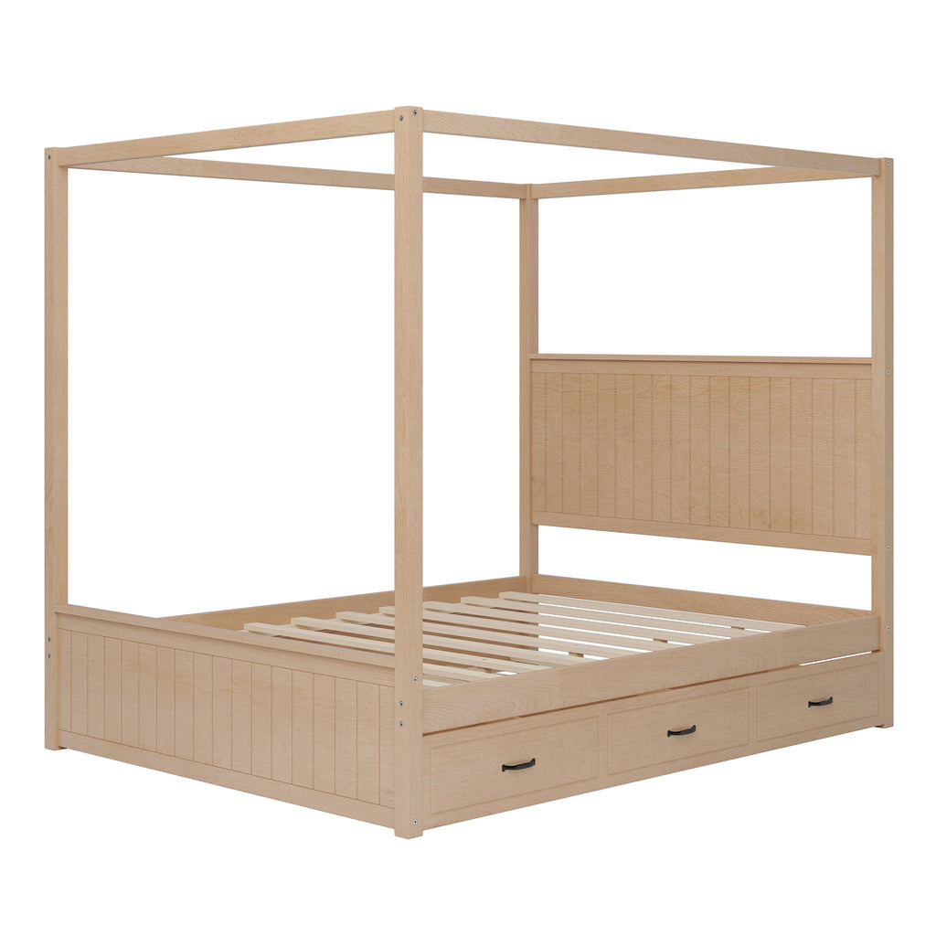Canopy Platform Bed With Trundle And 3 Storage Drawers