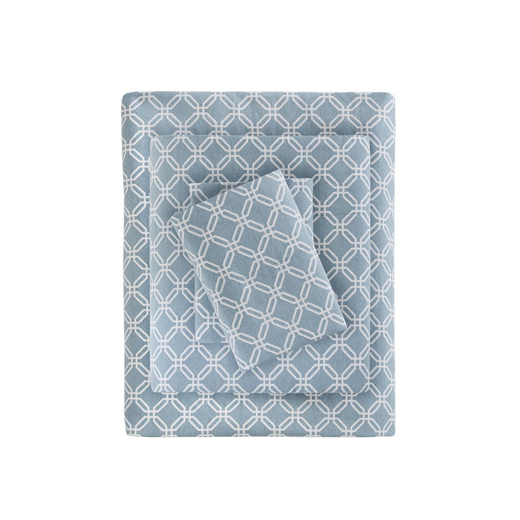 Cozy Flannel - Twin Long Printed Sheet Set - Blue Geo