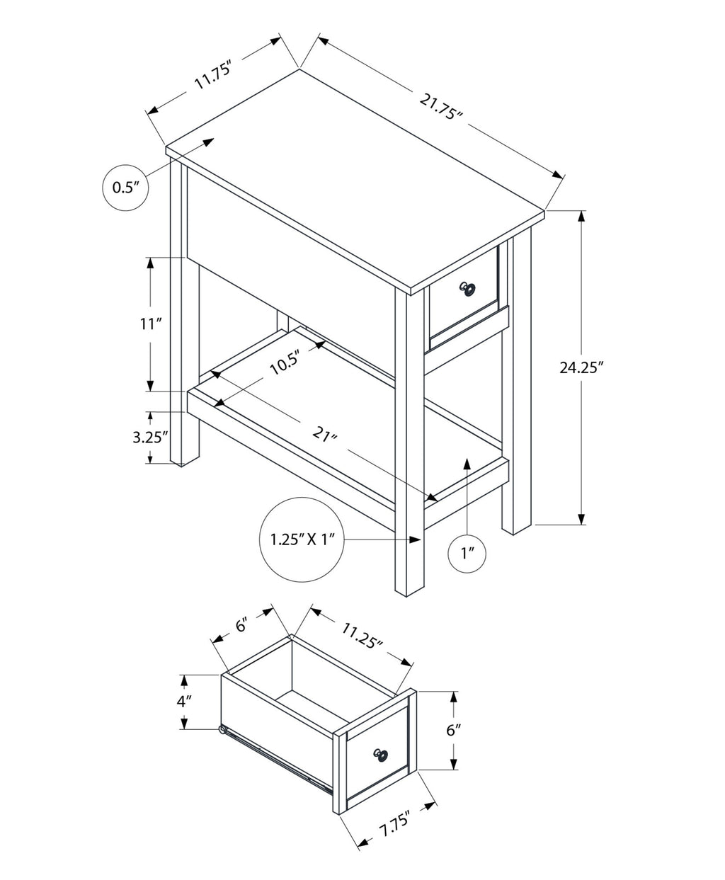 Accent End Table, 2 Tier, Narrow, Lamp, Storage Drawer, Charming Design