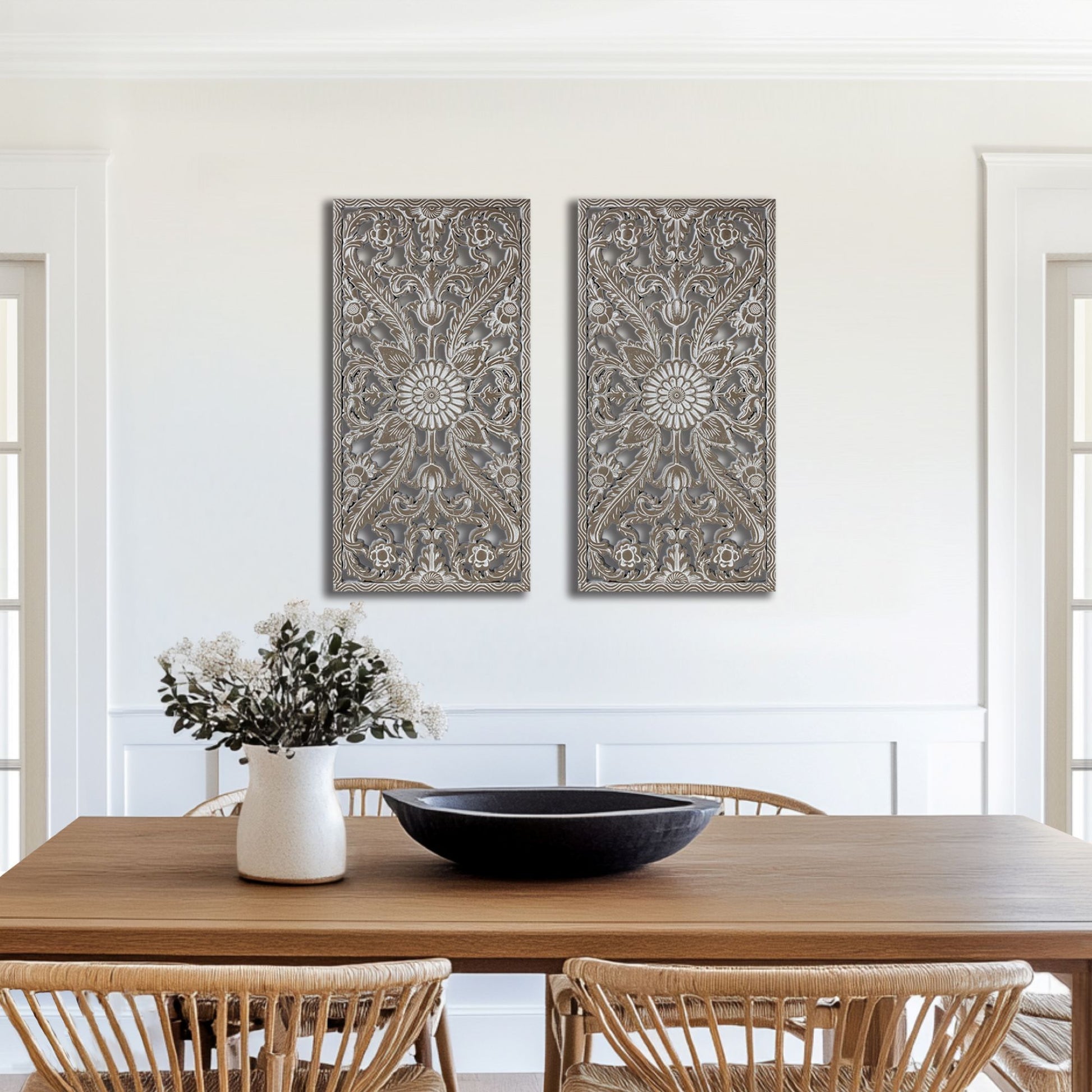 Botanical Panel - Botanical Panel Distressed Carved 2-Piece Wall Decor Set - Antique Green