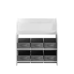 Bookshelf With 6 Storage Bins, Multi Functional Children's Bookcase And Toy Organizer - White