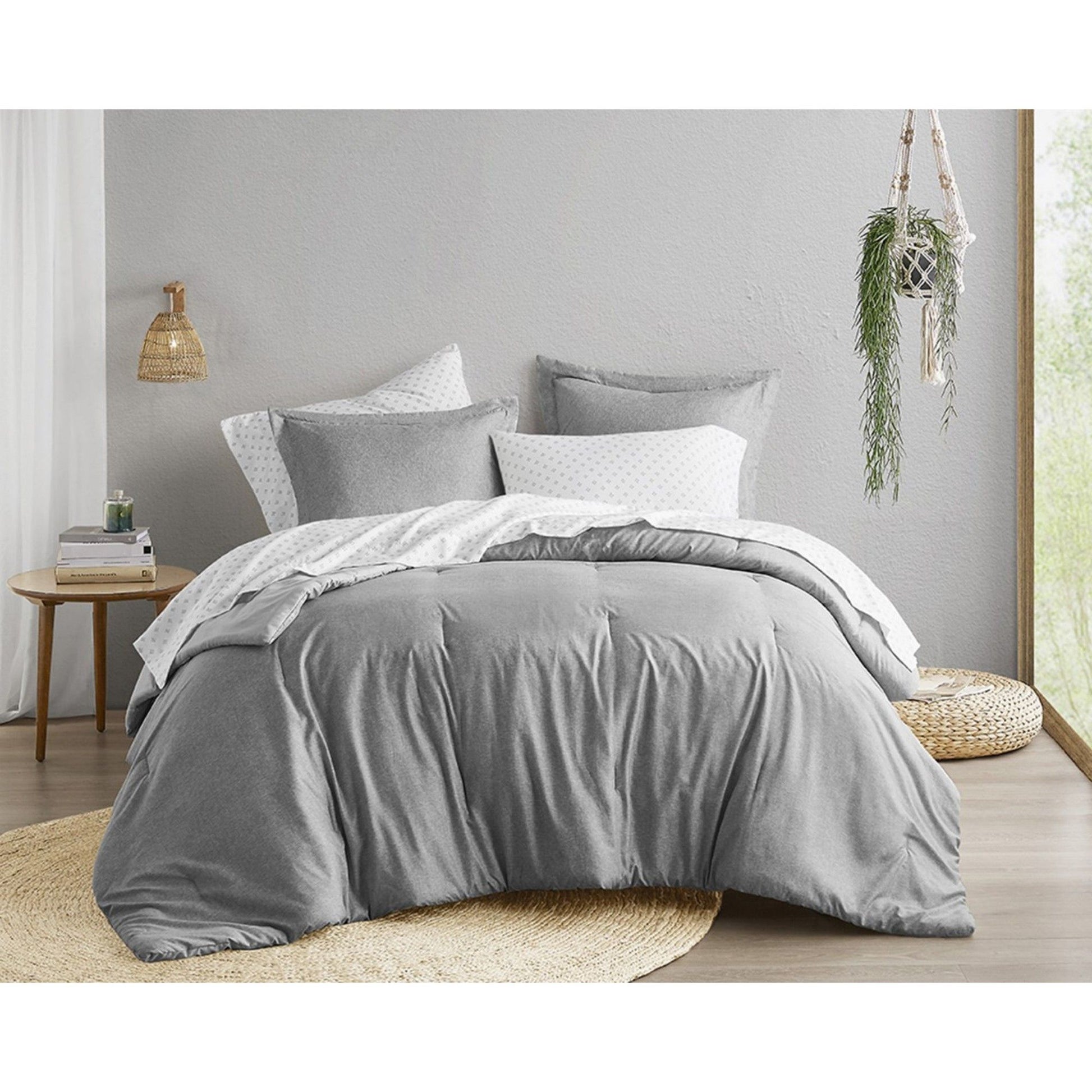 Camden - King Chambray Print Microfiber Comforter Set With Bed Sheets - Gray