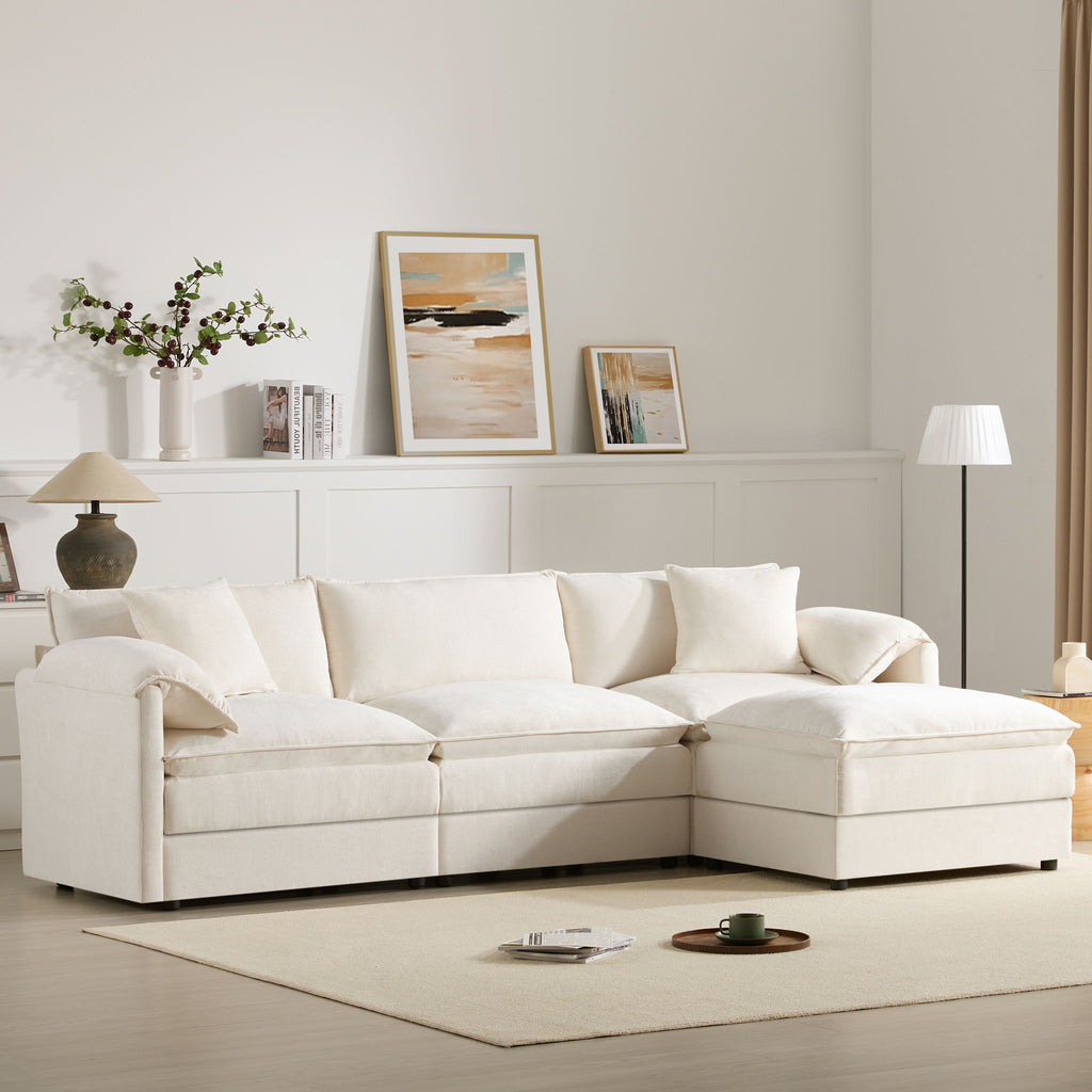 Modular Sectional With Deep And Wide Seat, Cloud Couch Set With Double Cushions Sofa With Movable Ottoman