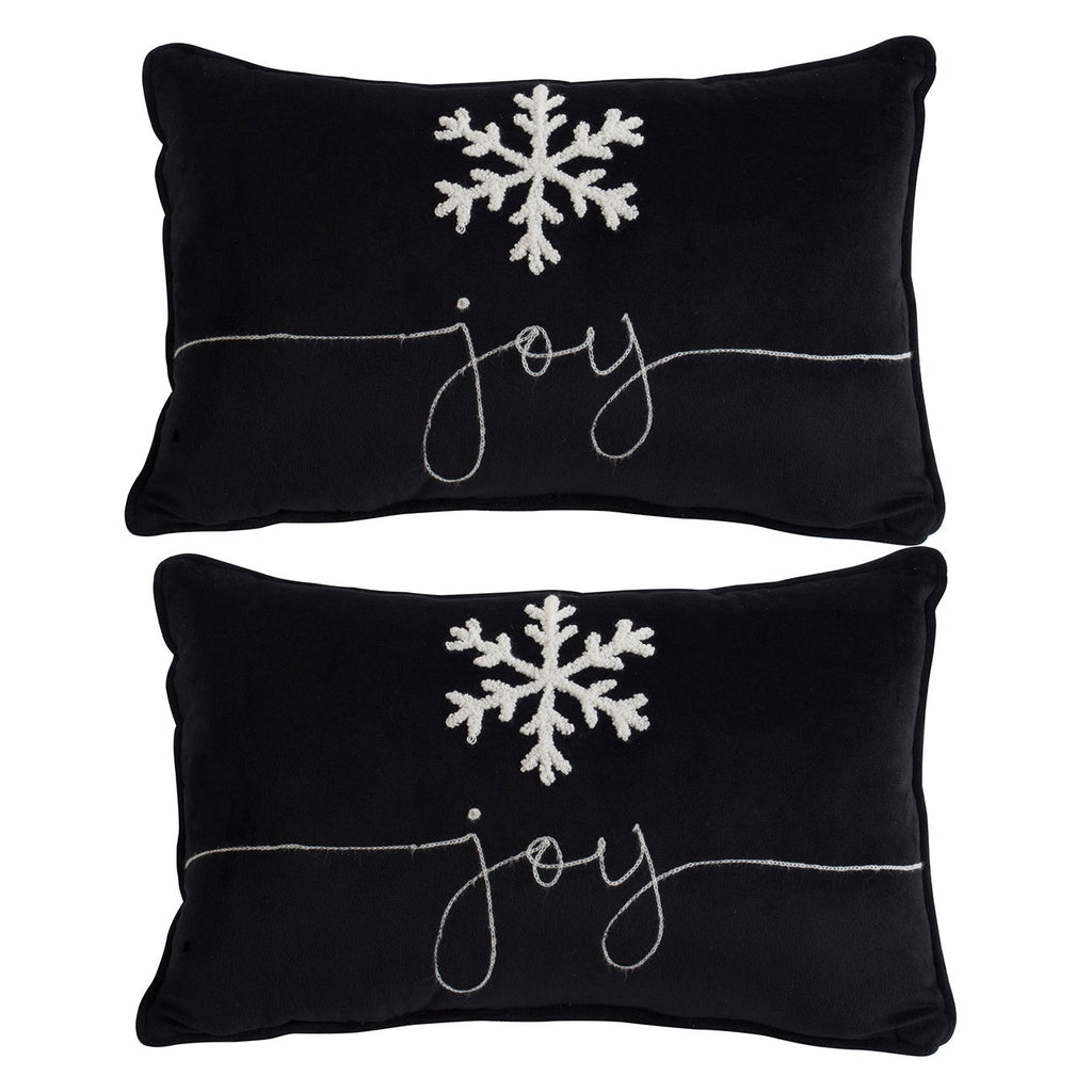 Velvet Pillow With Embroidered Joy And Frosty Snowflake, For Christmas Halloween Holiday Decor (Set of 2)