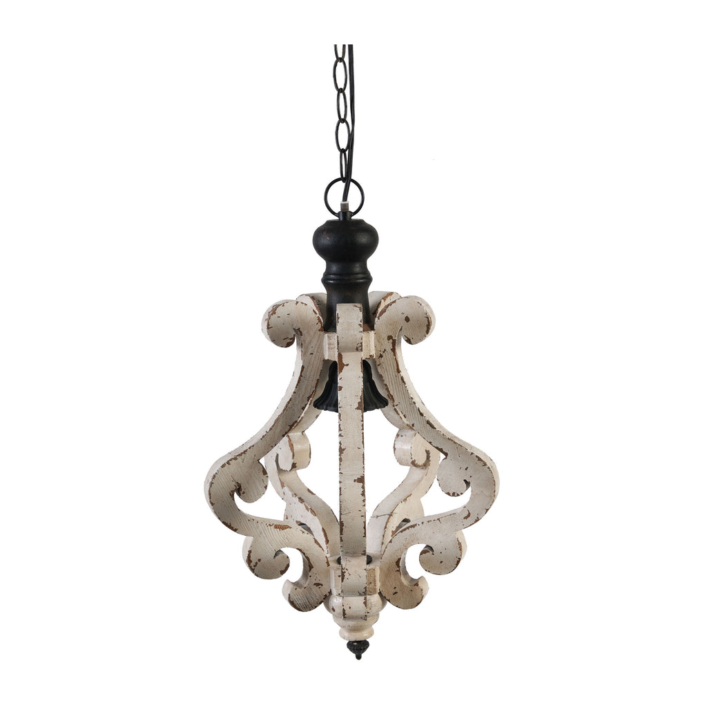 Farmhouse Chandeliar Distressed Pendant French Country Wood Chandelier For Living Room Foyer, Bulb Not Included - Antique Cream