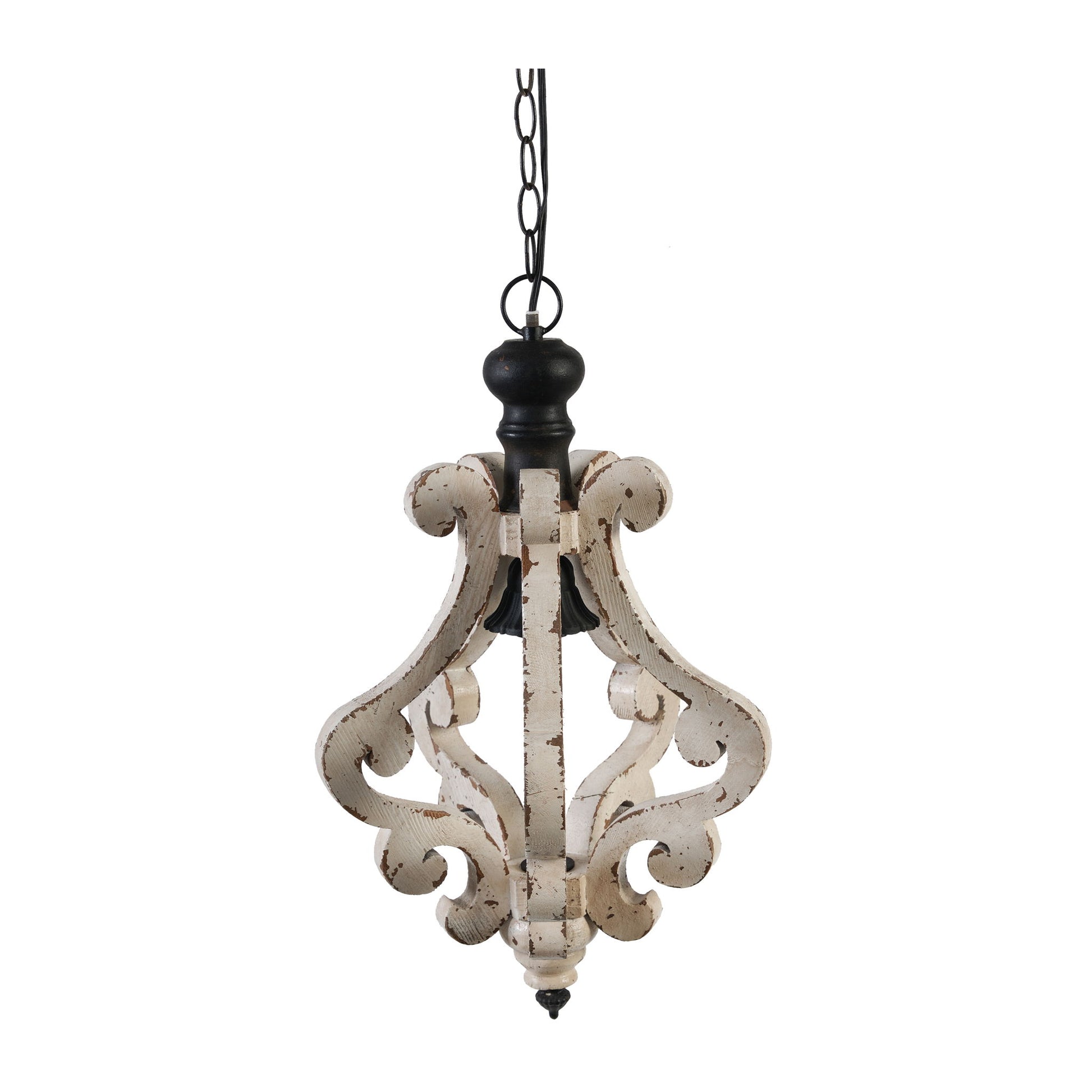 Farmhouse Chandeliar Distressed Pendant French Country Wood Chandelier For Living Room Foyer, Bulb Not Included - Antique Cream