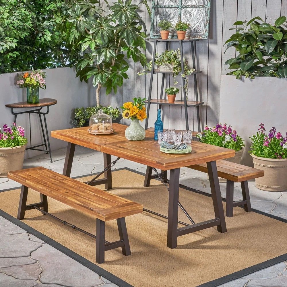 Catriona - 3 Piece Wood Outdoor Dining Set - Teak