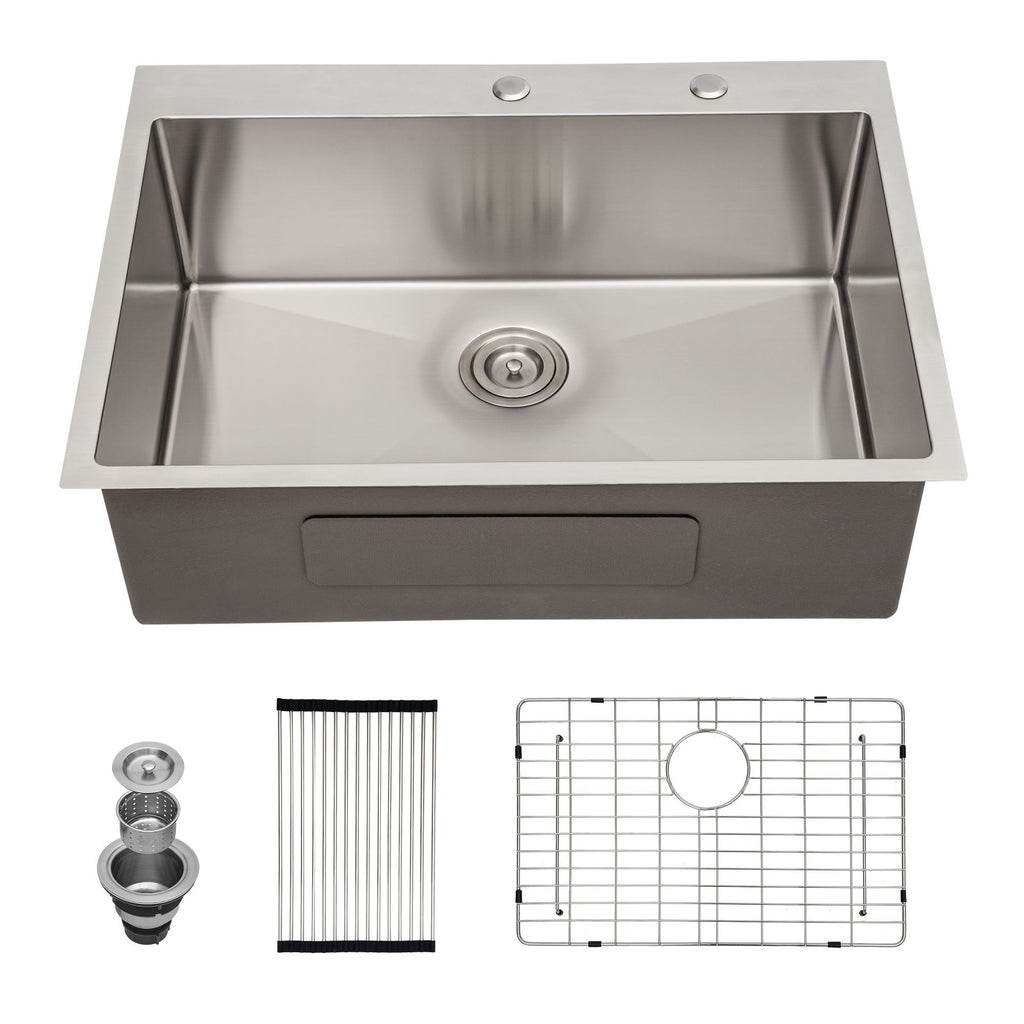 Drop In Kitchen Sink, 16 Gauge Stainless Steel, Single Bowl, Topmount Basin