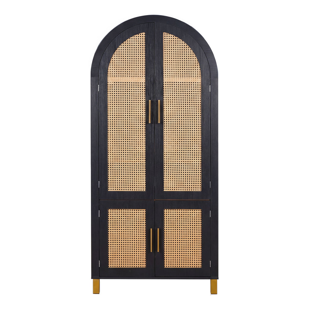 Tall Arched Cabinet With Rattan Doors & Adjustable Shelves