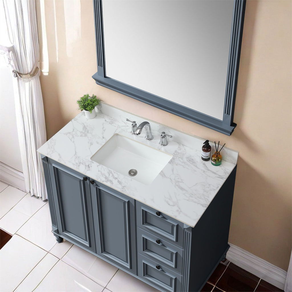Elegant Sintered Stone Bathroom Vanity Top With Rectangular Undermount Ceramic Sink