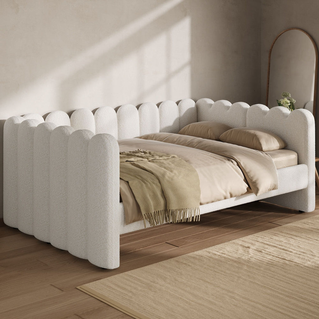 Upholstered Daybed With Curved Ribbed Panel Design