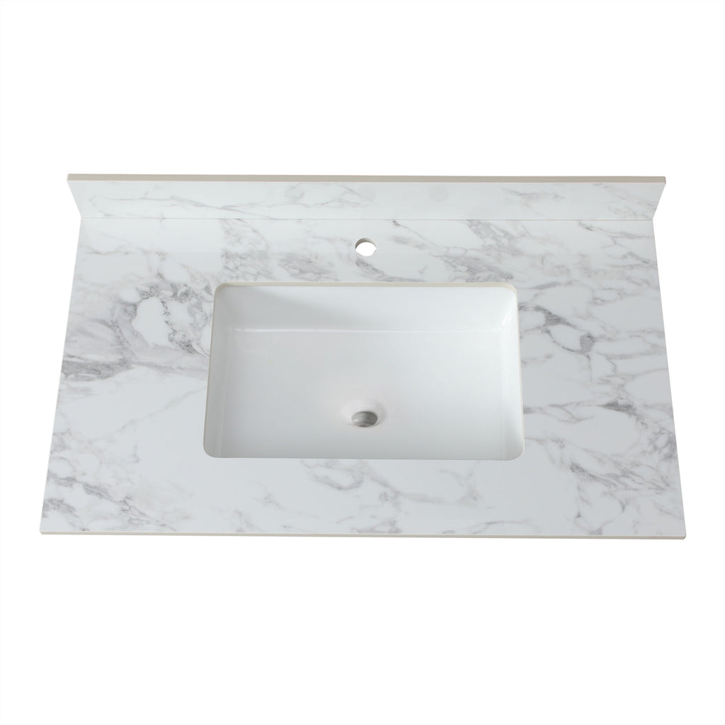Elegant Bathroom Vanity Top With Rectangular Ceramic Sink And Backsplash