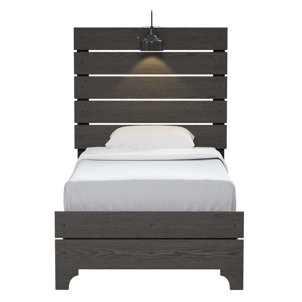Twin Bed With Integrated Lights - Brown