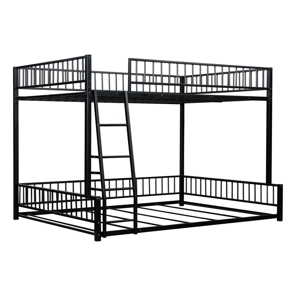 Bunk Bed Frame With Ladder And Safety Guardrails