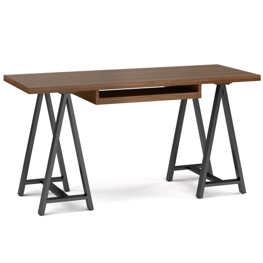 Sawhorse - Solid Walnut Veneer and Metal Desk - Walnut