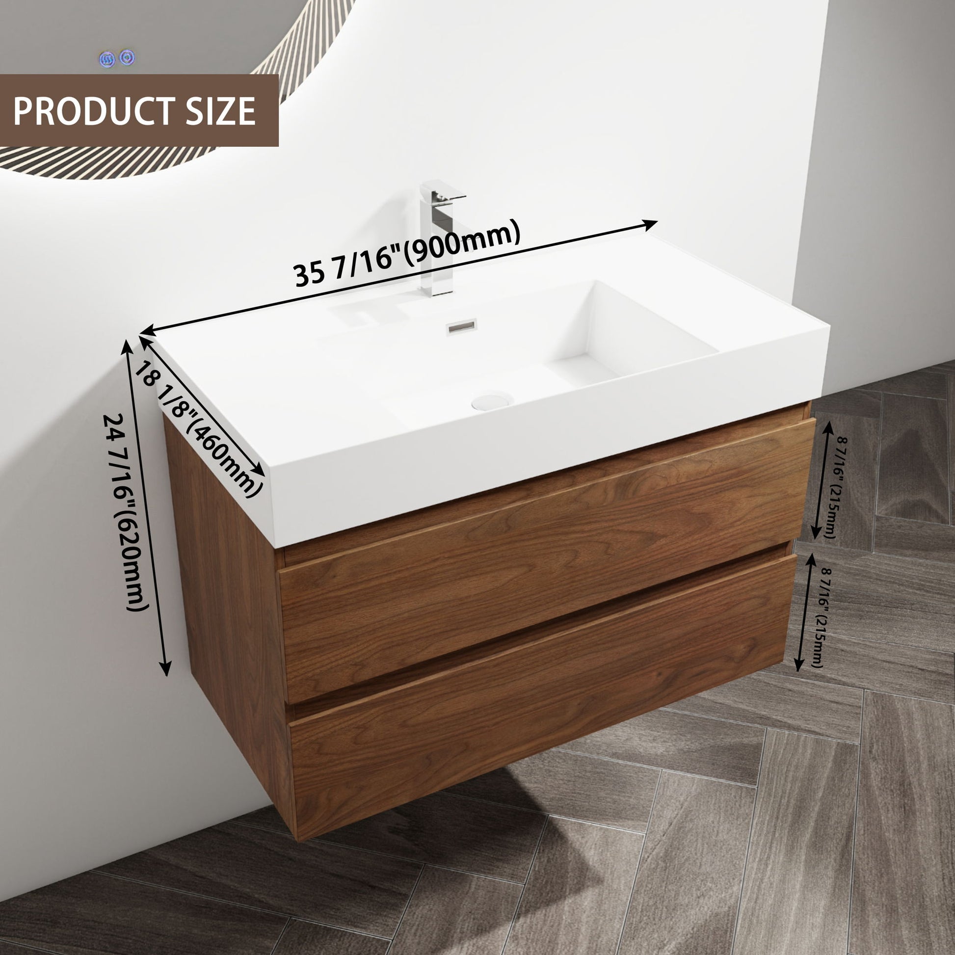 Wall Mounted Bathroom Vanity And Sink, 2 Soft Close Drawers