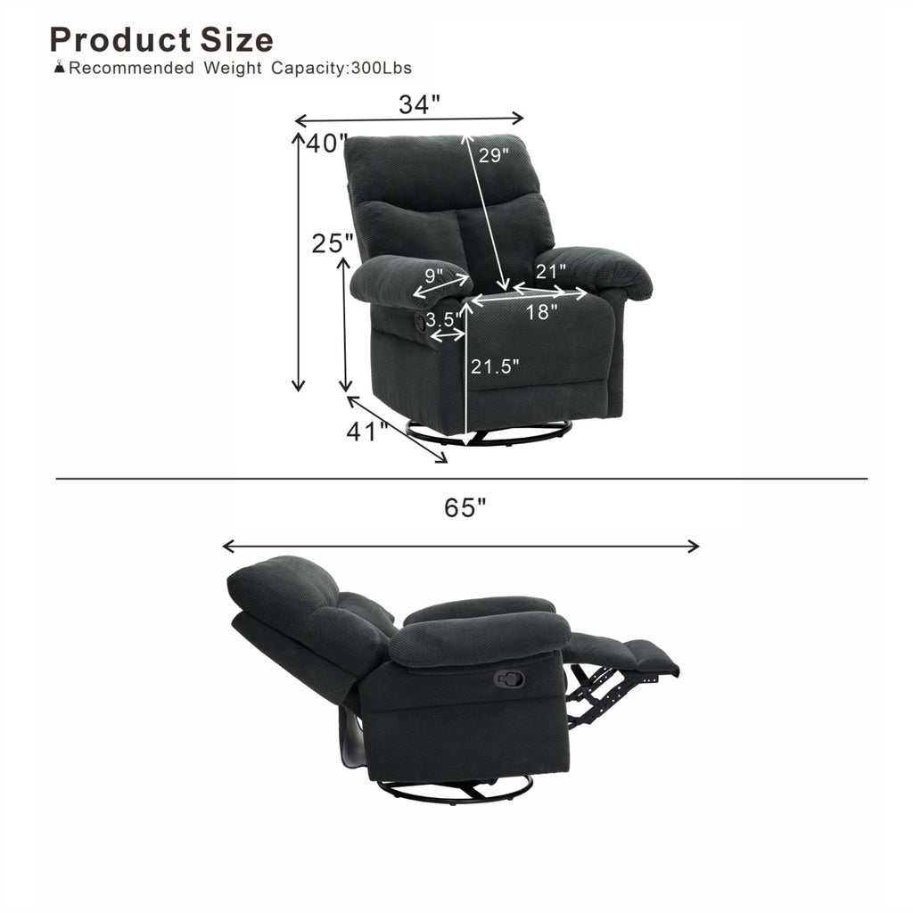 Swivel Rocker Recliner Chair With Manual Recline For Living Room