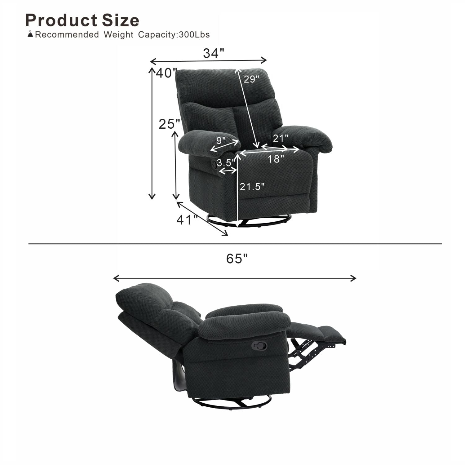 Swivel Rocker Recliner Chair With Manual Recline For Living Room