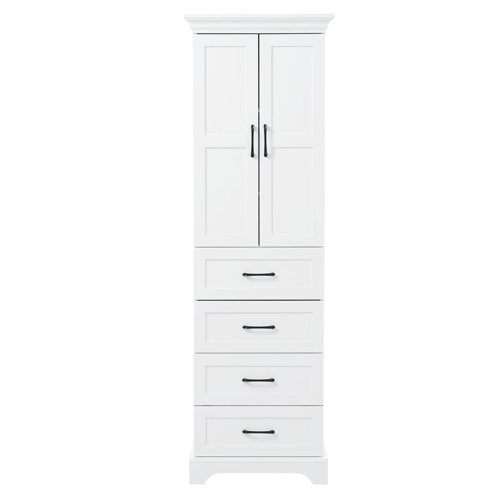 Bathroom Vanity With 2 Damping Hinge Doors, 3 Drawers, Adjustable Shelves - White