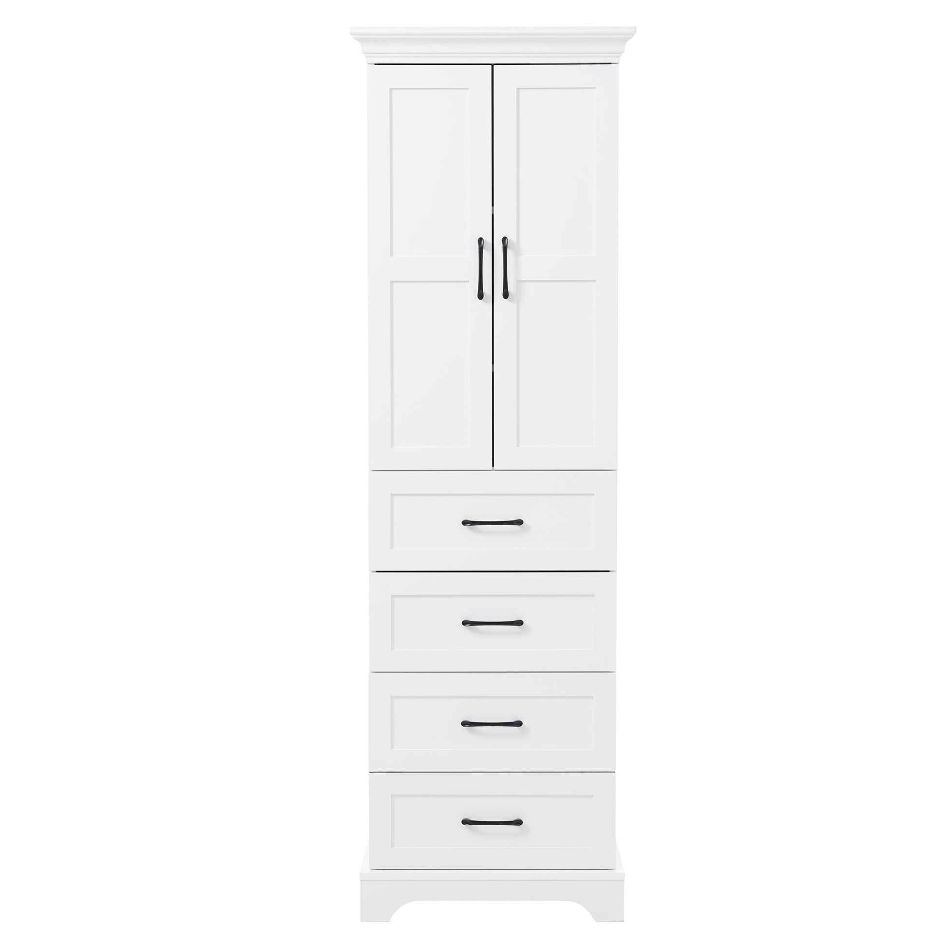 Bathroom Vanity With 2 Damping Hinge Doors, 3 Drawers, Adjustable Shelves - White