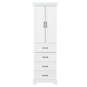 Bathroom Vanity With 2 Damping Hinge Doors, 3 Drawers, Adjustable Shelves - White