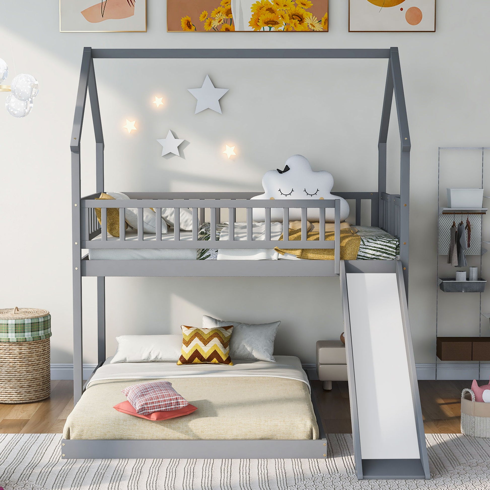 House Bunk Bed With Slide And Built In Ladder