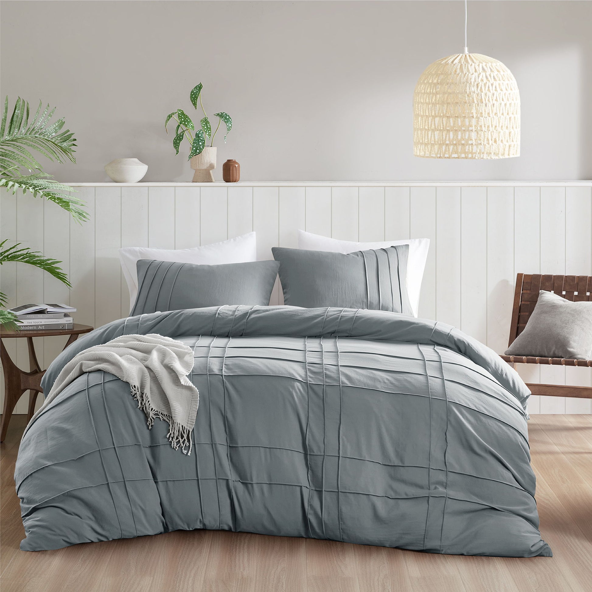 Porter - California King Soft Washed Pleated Duvet Cover Set - Blue/Gray