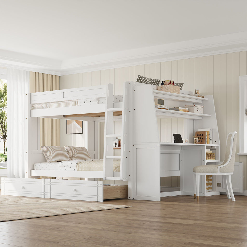 Multifunctional Bunk Bed With Desk, Bookshelves