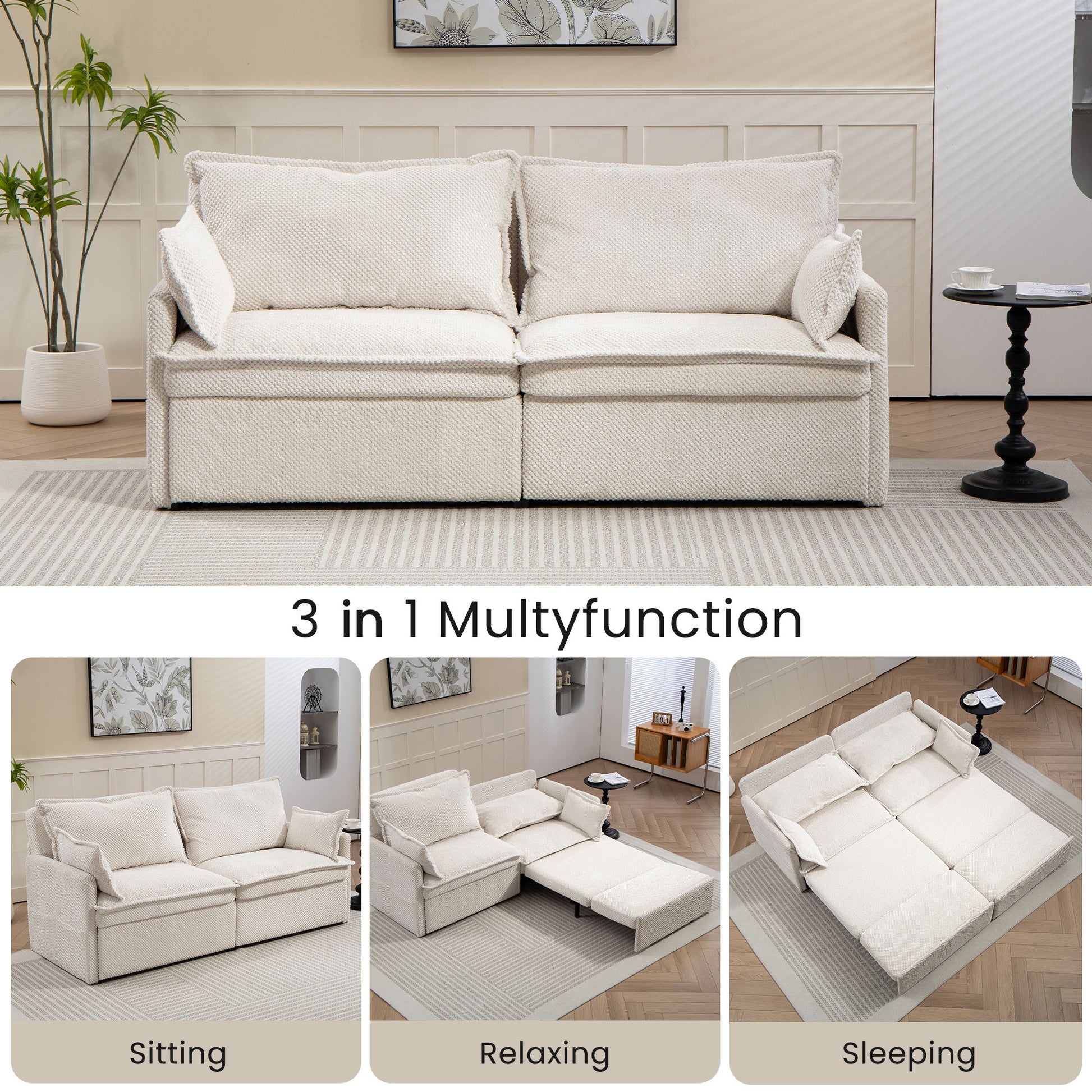 Pull Out Sofa Bed, Corduroy Convertible Sleeper Sofa Couch, Side Storage, And USB / C - Type Charging Ports Chair