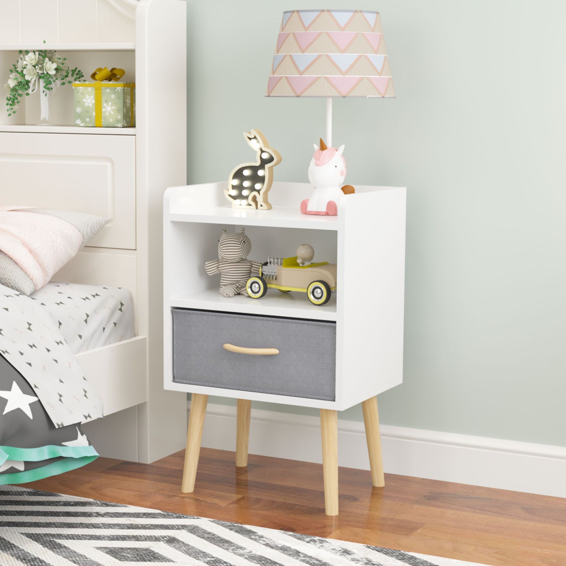 Nightstand With Collapsible Drawer, 2 Tier Storage End Table For Bedroom