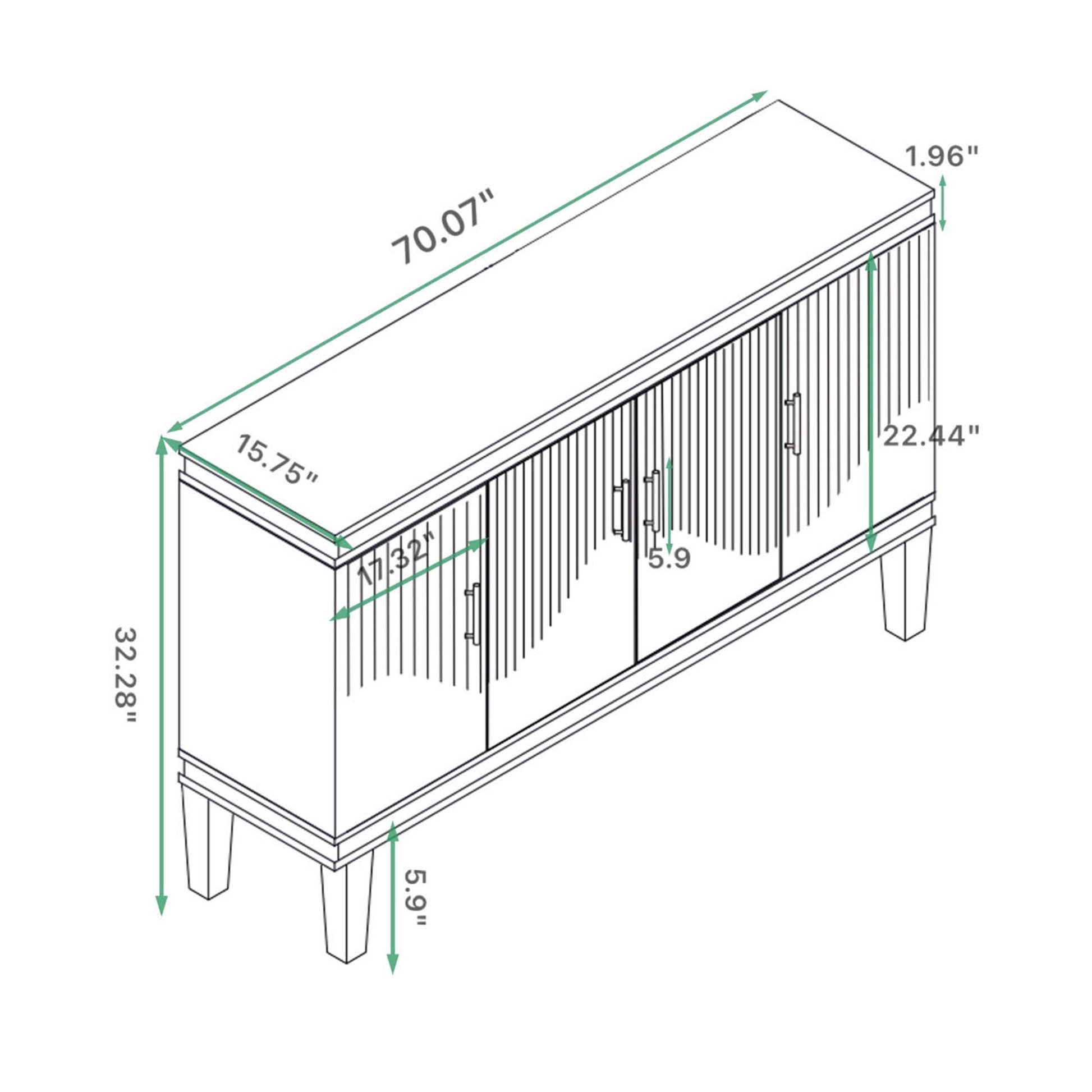 4 Door Cabinet With Adjustable Shelves, Large Storage For Living Room - Champagne