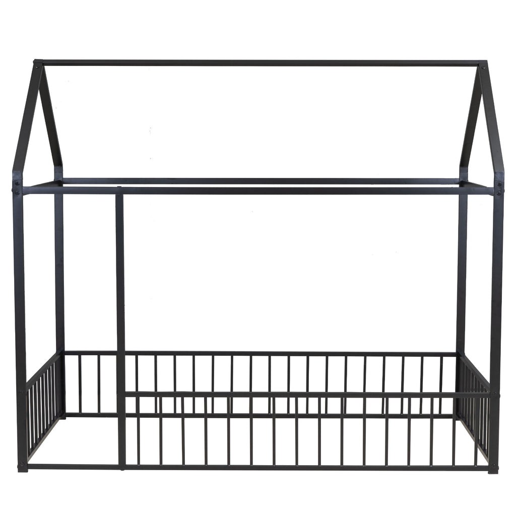 Metal Bed House Bed Frame With Fence