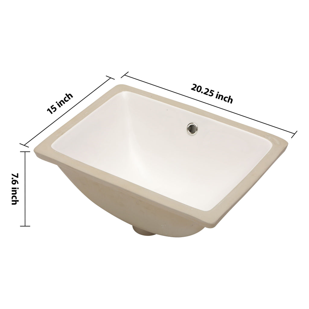 European Style White Ceramic Rectangular Undermount Bathroom Sink With Overflow