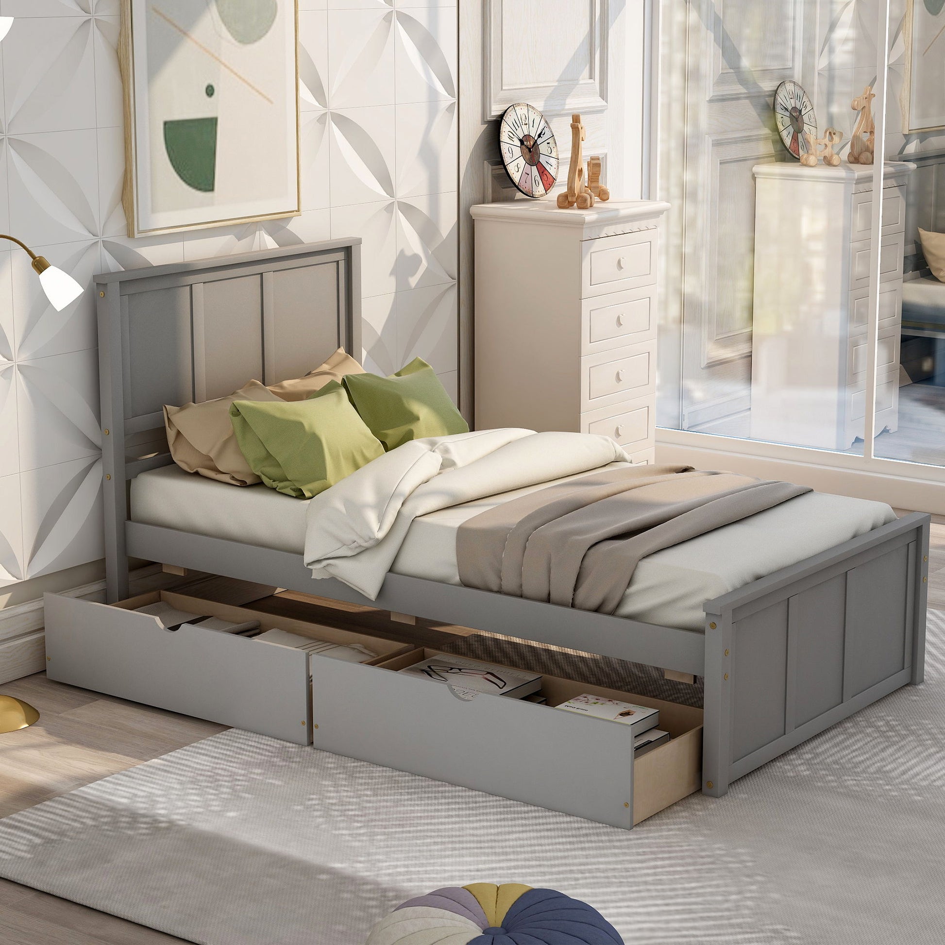 Platform Storage Bed With 2 Wheel Base Drawers