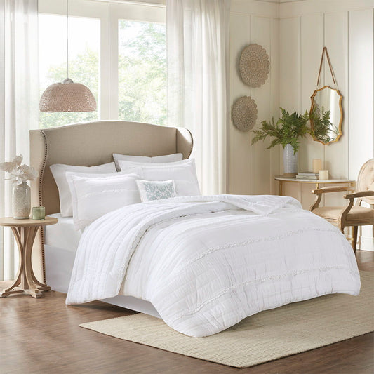 Celeste - Queen 5 Piece Comforter Set - White