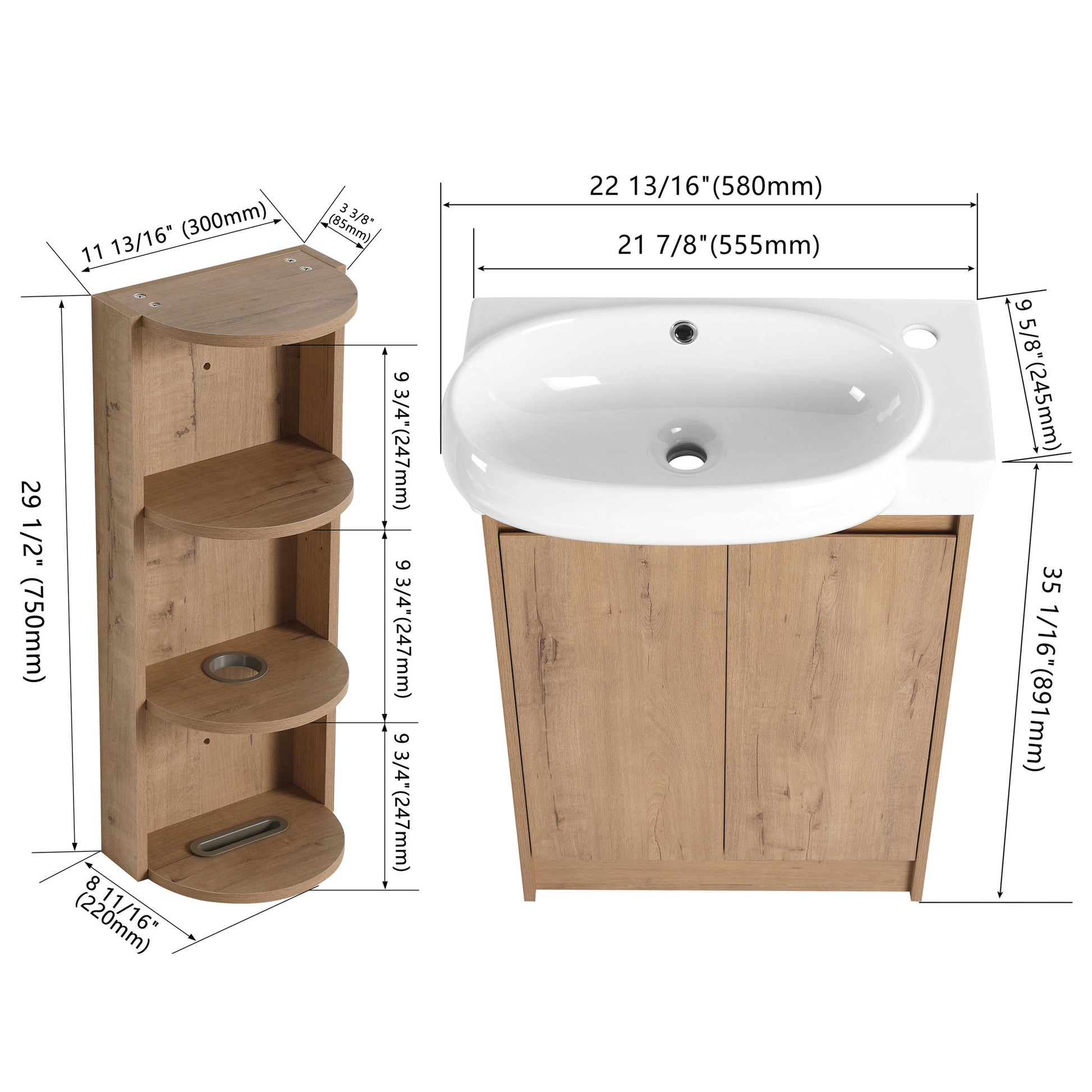 Freestanding Bathroom Vanity With Sink And Storage Rack, Soft Close Doors Base With Basin