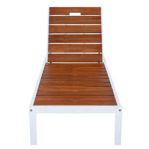 Outdoor Chaise Pool Lounge Chairs With Adjustable Backrest - Brown / White