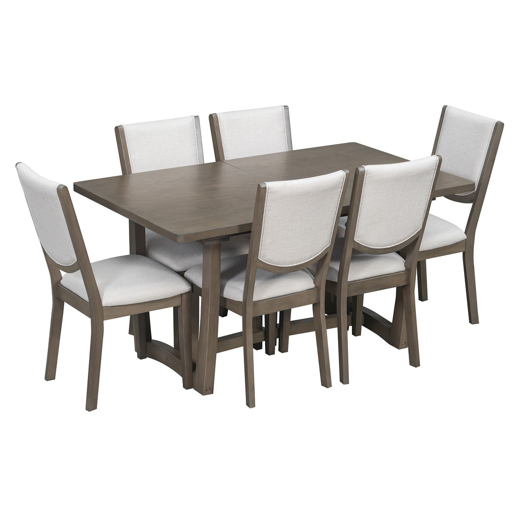 Rectangular Extendable Dining Table Set With 6 Upholstered Chairs