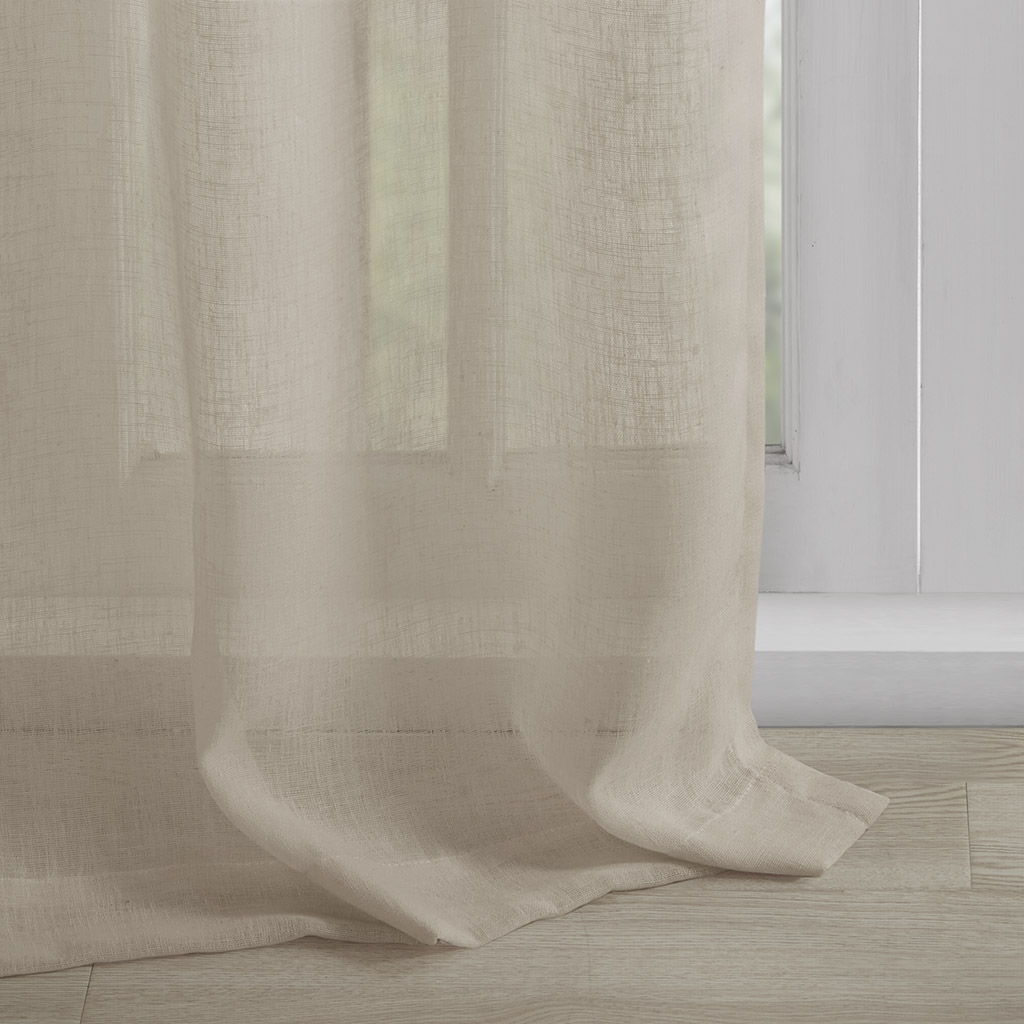 Rosette - 84" Floral Embellished Cuff Tab Top Solid Window Panel - Linen