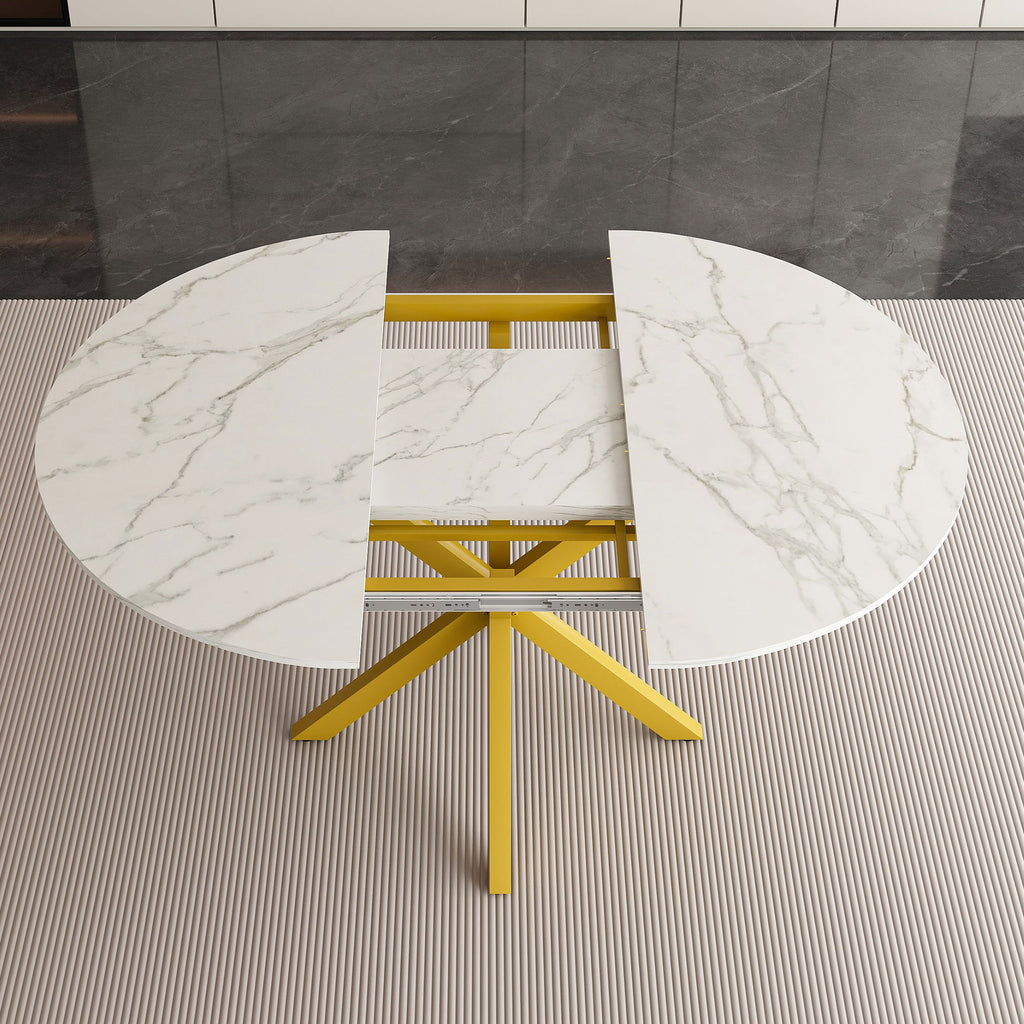 Round Dining Table With Extendable Blades, X Base
