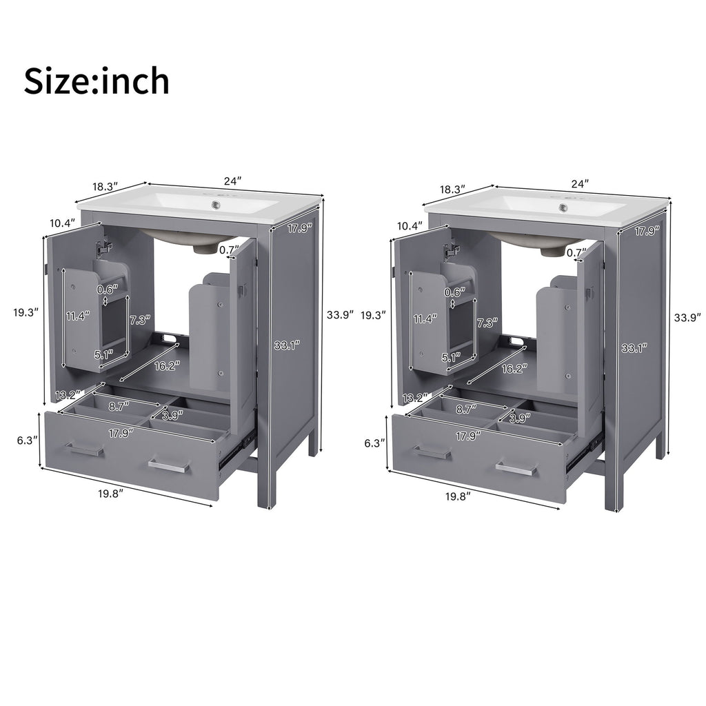 Bathroom Vanity With Integrated Undermount Ceramic Sink, 2 Doors And 1 Drawer, Soft Close Hinges