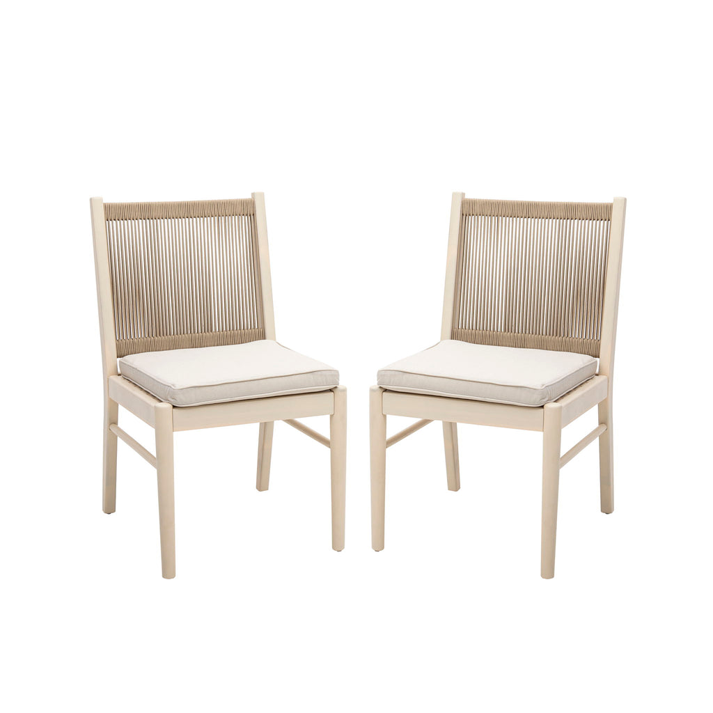 Cordoba - Dining Chair (Set of 2) With Acacia Wood Frame And Water Repellent Fabric - Beige / Yellow