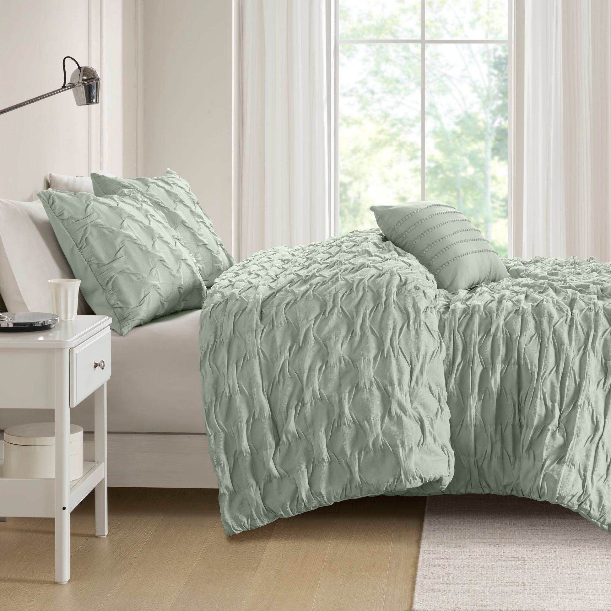 Bailey - Full/Queen Diamond Pucker Comforter Set - Green