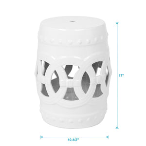 Elegant Glazed Ceramic Drum Stool Indoor / Outdoor Side Table Accent Garden Stool - White