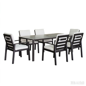 Verona - Dining Outdoor 7 Pieces Set - Dark Espresso / Gray / Off White