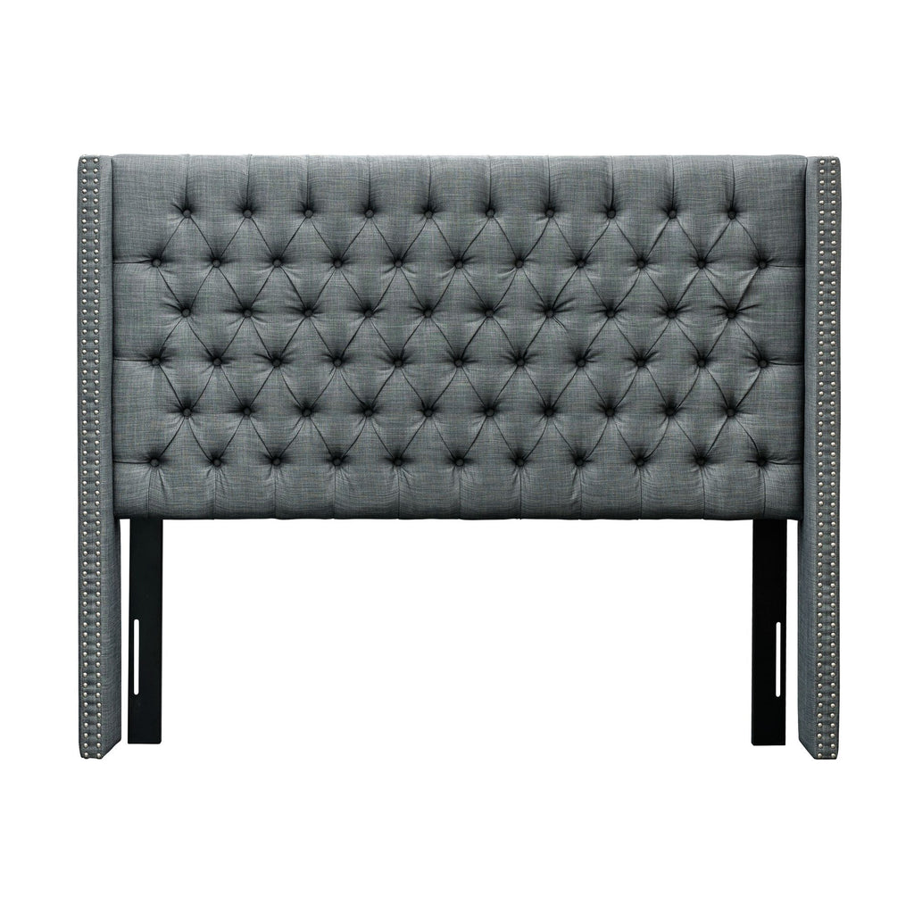 Amelia - Upholstered Wingback Headboard With Button Tufting & Nailhead Trim Woven - Dark Gray