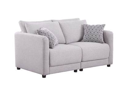 Penelope - Fabric Loveseat With Pillows - Light Gray Linen