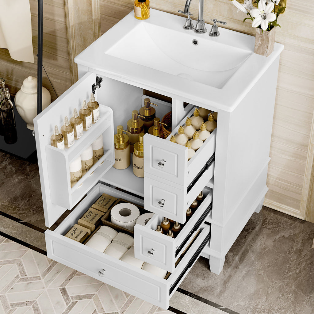 Modern Bathroom Vanity With Sink, Freestanding Cabinet With Drawers And Storage Shelves