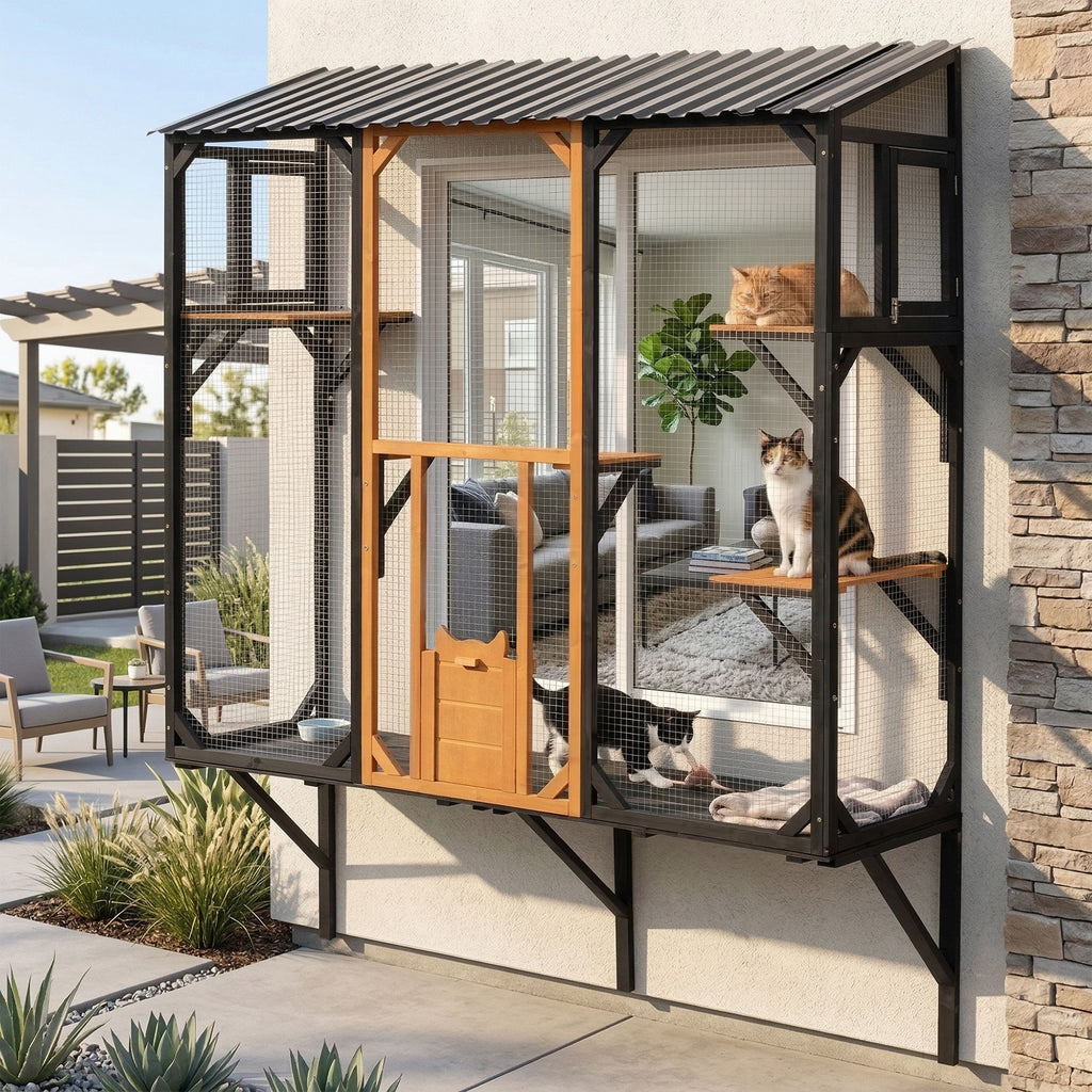 Outdoor Cat Catio With Platforms