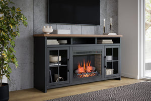 Fireplace TV Stand Console For TVs Up To 85" - Black / Whiskey